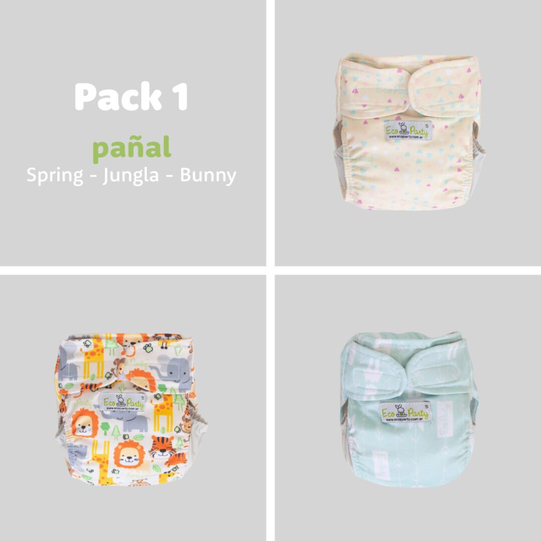 Pack pañales con abrojo reutilizables para bebes 1
